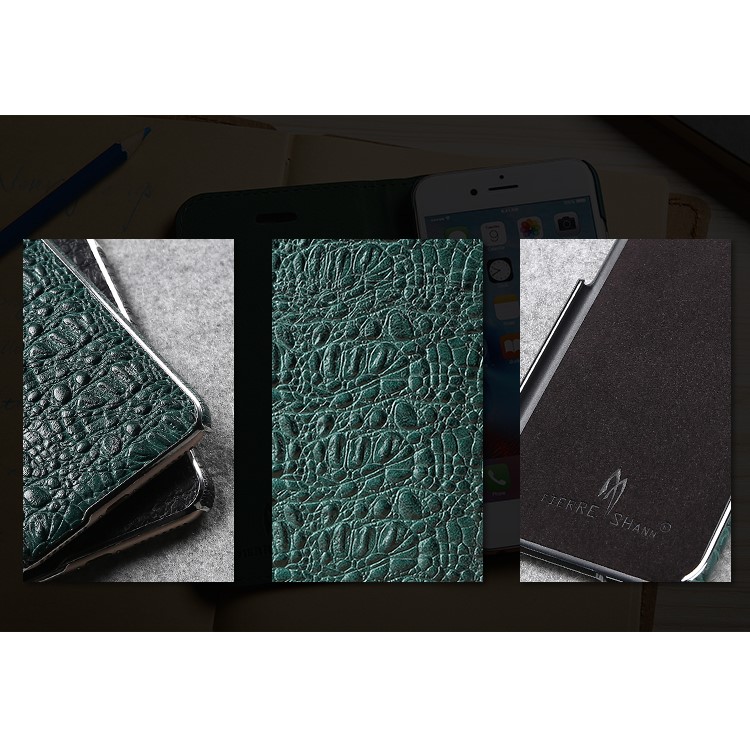 FIERRE SHANN Crocodile Grain Top-layer Cowhide Genuine Leather Coated PC Plated Case for iPhone 7 Plus - Black-18