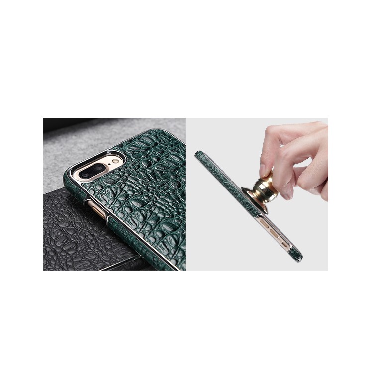 FIERRE SHANN Crocodile Grain Top-layer Cowhide Genuine Leather Coated PC Plated Case for iPhone 7 Plus - Black-19