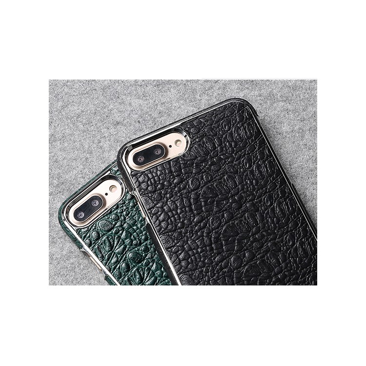 FIERRE SHANN Crocodile Grain Top-layer Cowhide Genuine Leather Coated PC Plated Case for iPhone 7 Plus - Black-4