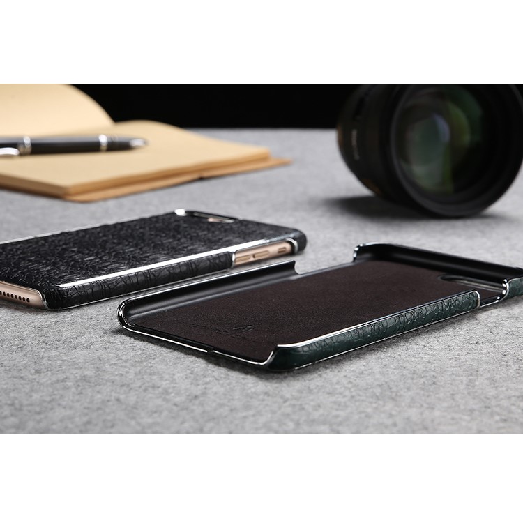 FIERRE SHANN Crocodile Grain Top-layer Cowhide Genuine Leather Coated PC Plated Case for iPhone 7 Plus - Black-5