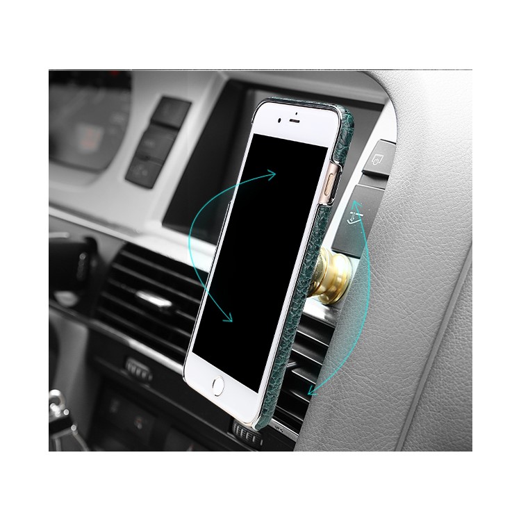 FIERRE SHANN Crocodile Grain Top-layer Cowhide Genuine Leather Coated PC Plated Case for iPhone 7 Plus - Black-8