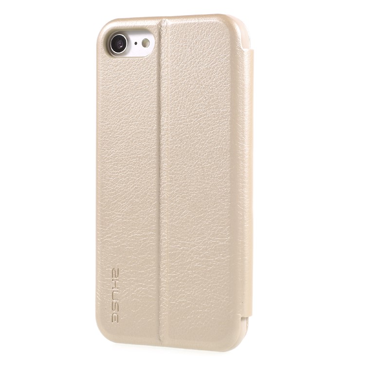 ZHUSE Pioneer Series View Window Leather Flip Phone Shell with Touch Slide Button for iPhone 7 4.7 inch - Gold-2