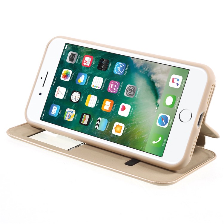 ZHUSE Pioneer Series View Window Leather Flip Phone Shell with Touch Slide Button for iPhone 7 4.7 inch - Gold-3