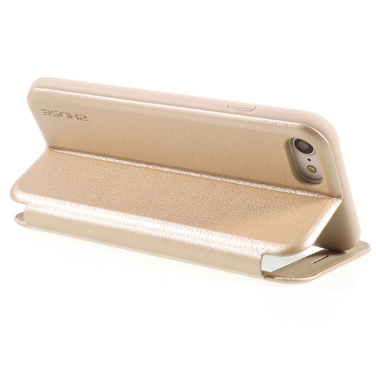 ZHUSE Pioneer Series View Window Leather Flip Phone Shell with Touch Slide Button for iPhone 7 4.7 inch - Gold-4