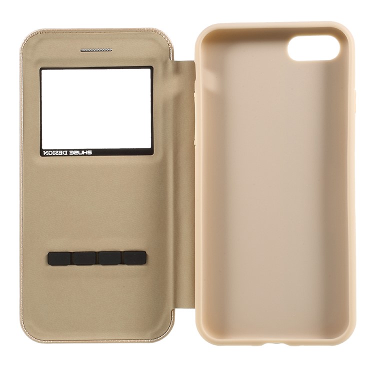 ZHUSE Pioneer Series View Window Leather Flip Phone Shell with Touch Slide Button for iPhone 7 4.7 inch - Gold-6