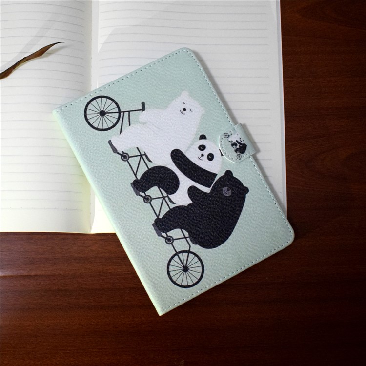 Patterned Leather Wallet Case for iPad Mini 3/2/1 - Bears and Panda Riding Bike-1
