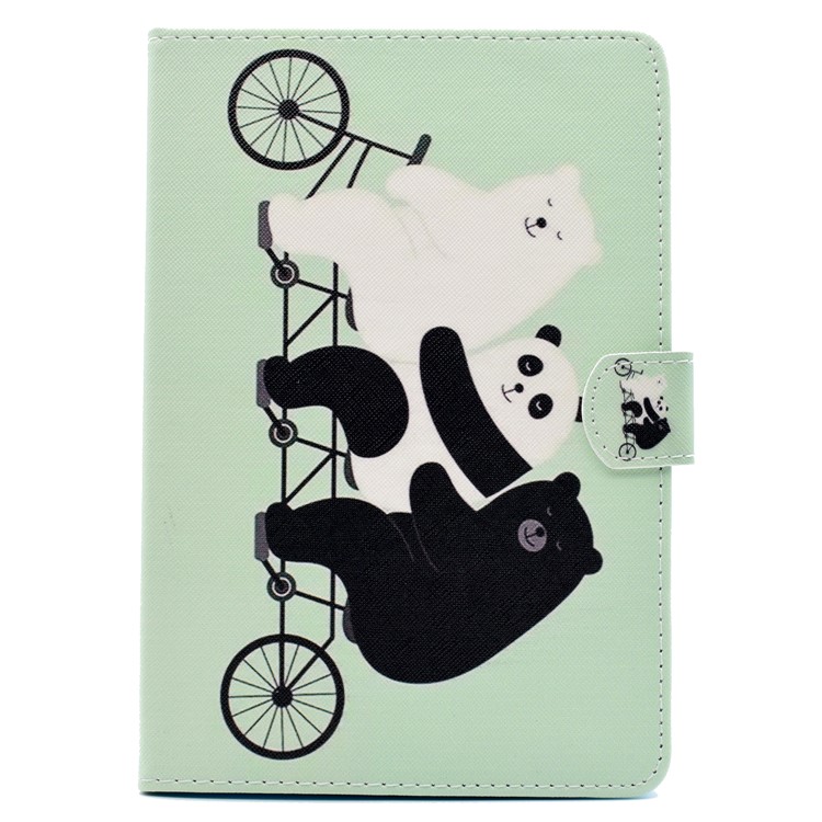 Patterned Leather Wallet Case for iPad Mini 3/2/1 - Bears and Panda Riding Bike-2