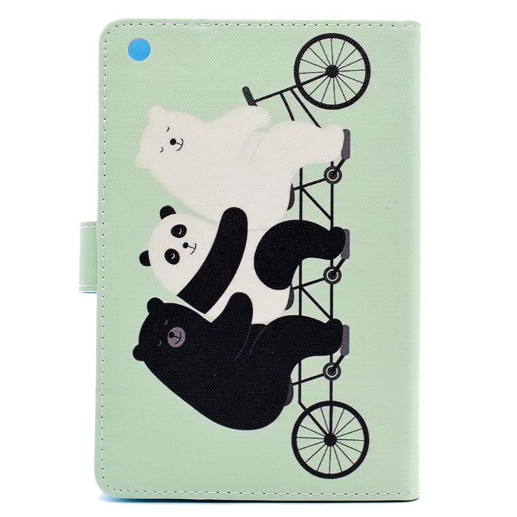 Patterned Leather Wallet Case for iPad Mini 3/2/1 - Bears and Panda Riding Bike-3