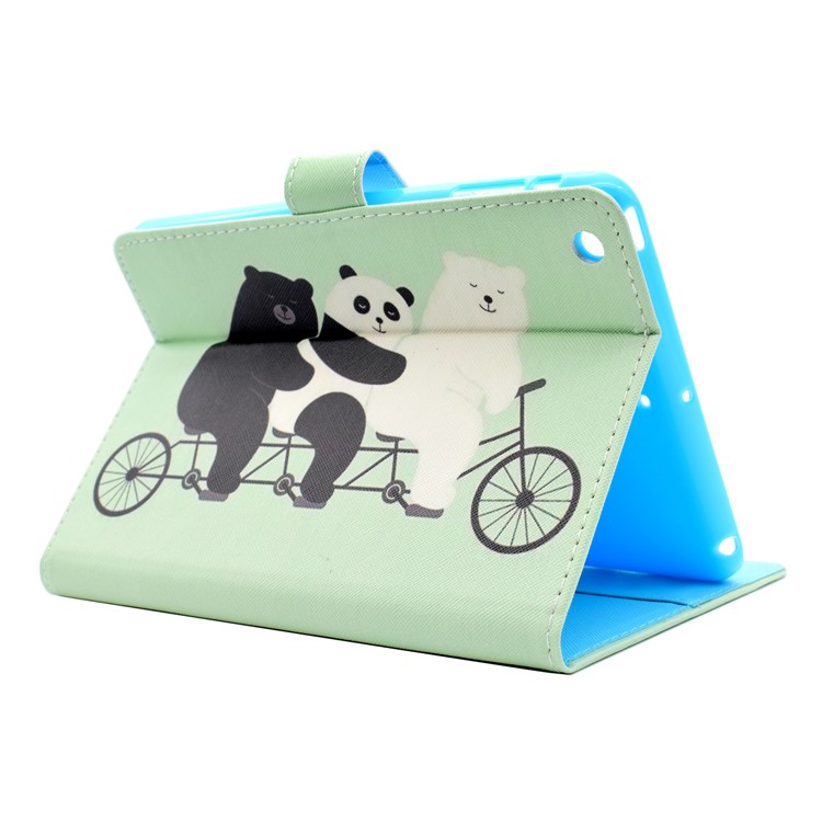 Patterned Leather Wallet Case for iPad Mini 3/2/1 - Bears and Panda Riding Bike-4
