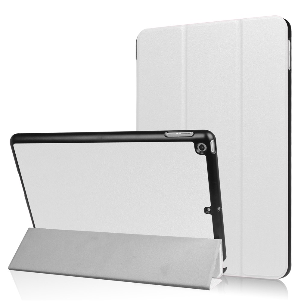 For iPad 9.7 (2018) / 9.7 (2017) Tri-fold Stand Lightweight Full Protection Smart Leather Tablet Case Cover - White