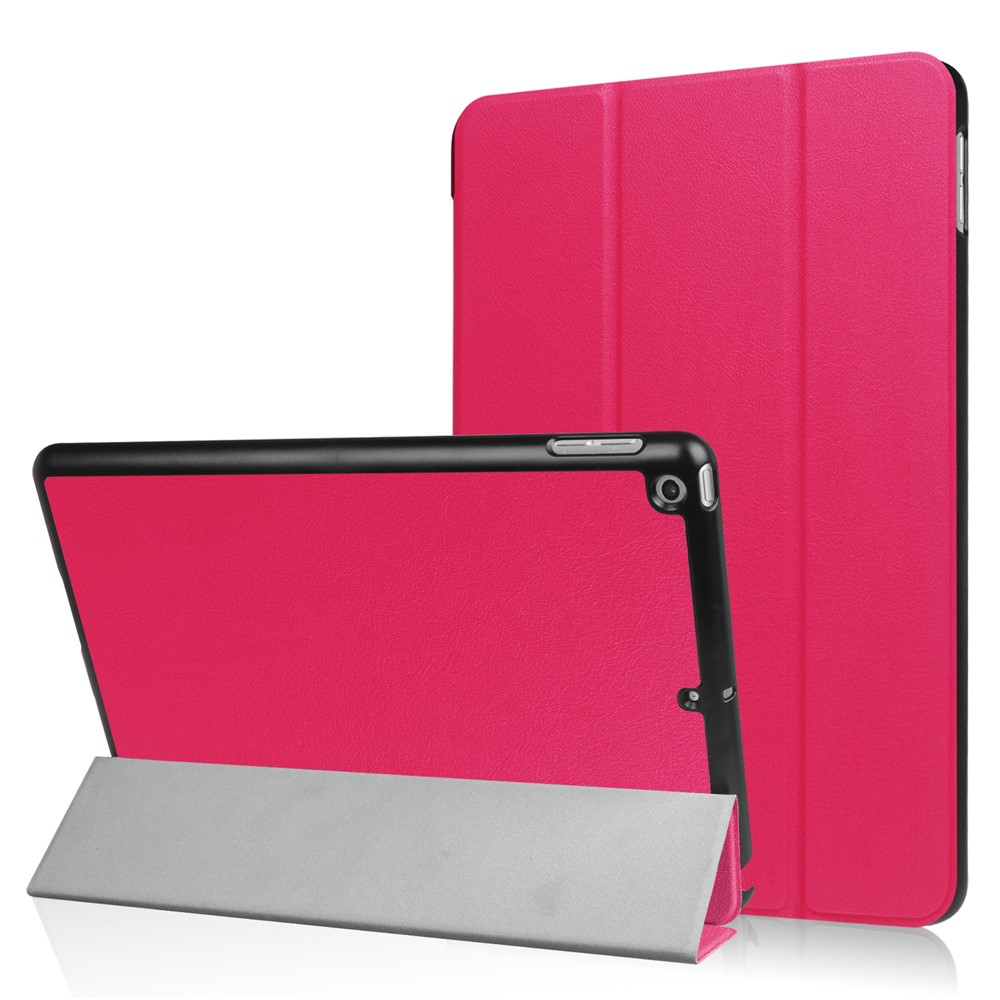 For iPad 9.7 (2018) / 9.7 (2017) Tri-fold Stand Lightweight Full Protection Smart Leather Tablet Case Cover - Rose