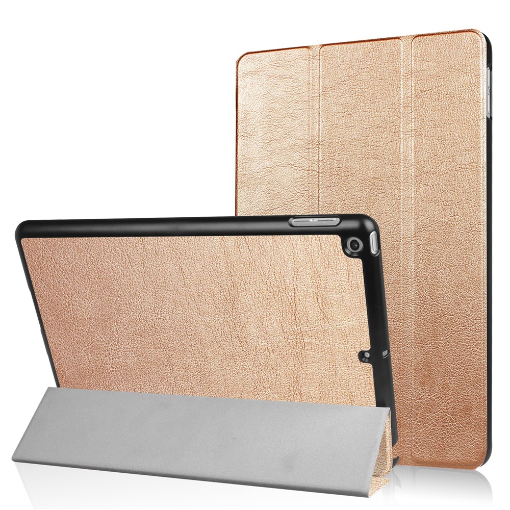 For iPad 9.7 (2018) / 9.7 (2017) Tri-fold Stand Lightweight Full Protection Smart Leather Tablet Case Cover - Gold