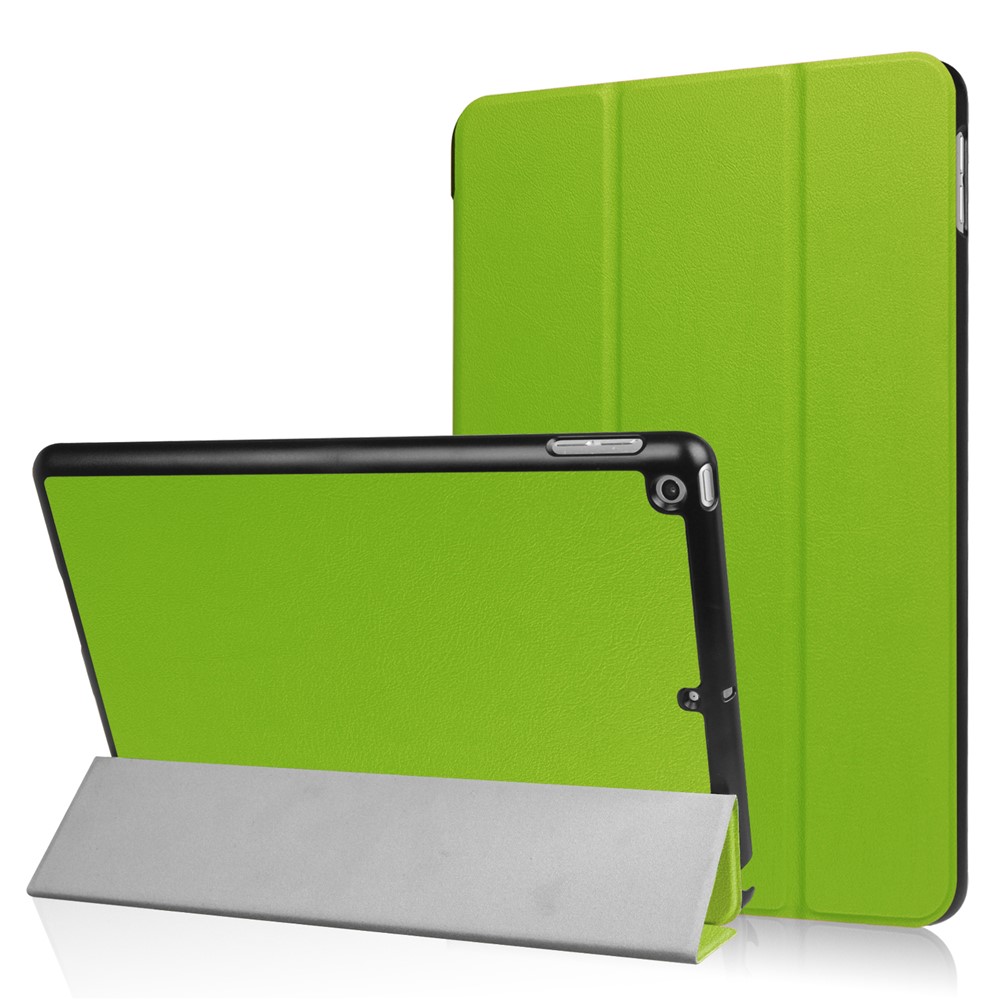 For iPad 9.7 (2018) / 9.7 (2017) Tri-fold Stand Lightweight Full Protection Smart Leather Tablet Case Cover - Green