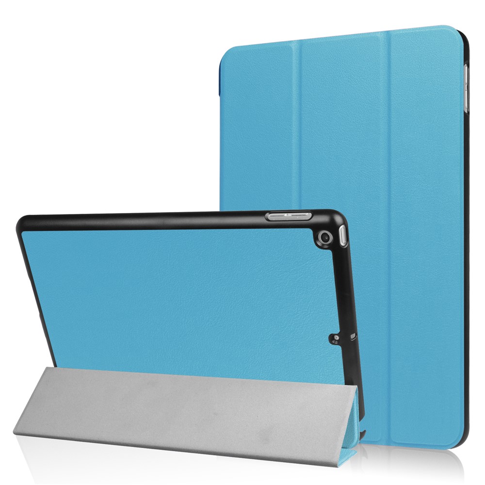 For iPad 9.7 (2018) / 9.7 (2017) Tri-fold Stand Lightweight Full Protection Smart Leather Tablet Case Cover - Baby Blue