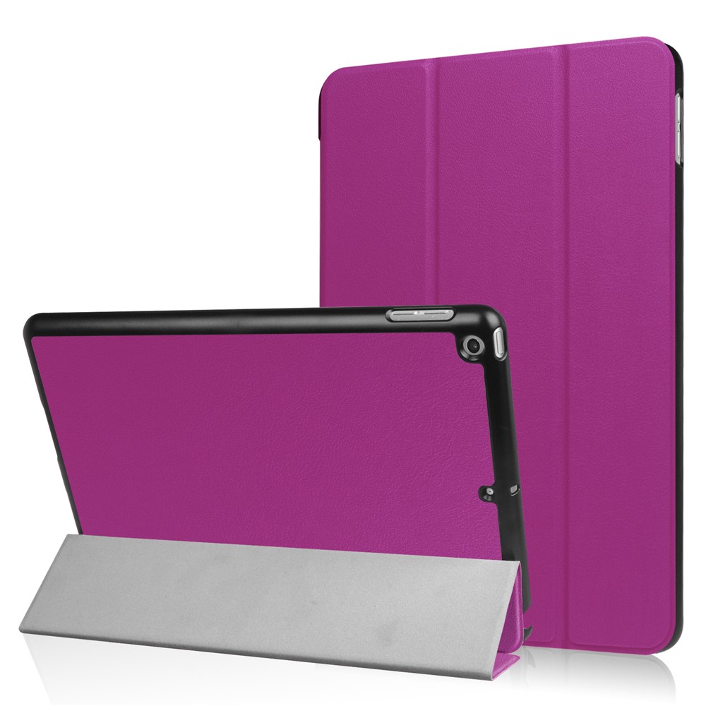 For iPad 9.7 (2018) / 9.7 (2017) Tri-fold Stand Lightweight Full Protection Smart Leather Tablet Case Cover - Purple