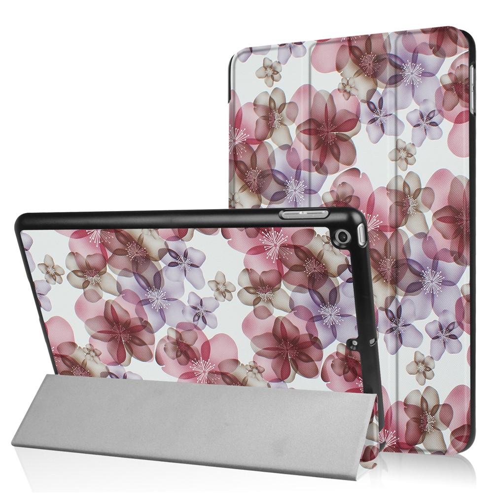 Tri-fold Stand Leather Case Pattern Printing Smart Wake/Sleep Design for iPad 9.7 (2018) / 9.7 (2017)d - Pretty Flowers