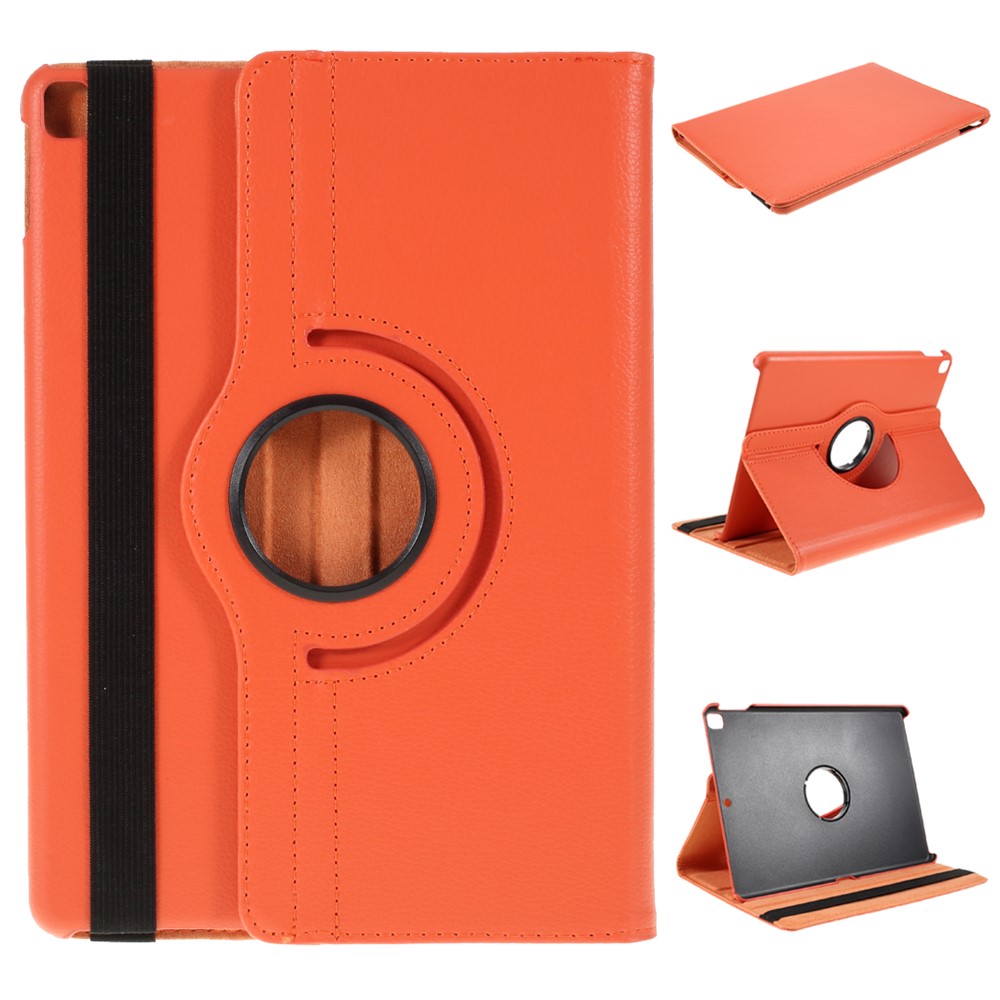 Leather Cover for iPad Air 10.5 (2019)/Pro 10.5 (2017)/iPad 10.2 (2021)/(2020)/(2019) Litchi Texture Rotary Stand Tablet Case - Orange