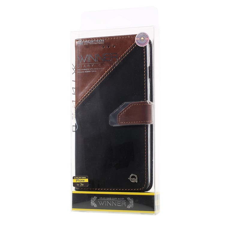 MOLAN CANO Splicing Contrast Color Leather Wallet Stand Phone Case for iPhone 7 Plus - Black / Brown-12