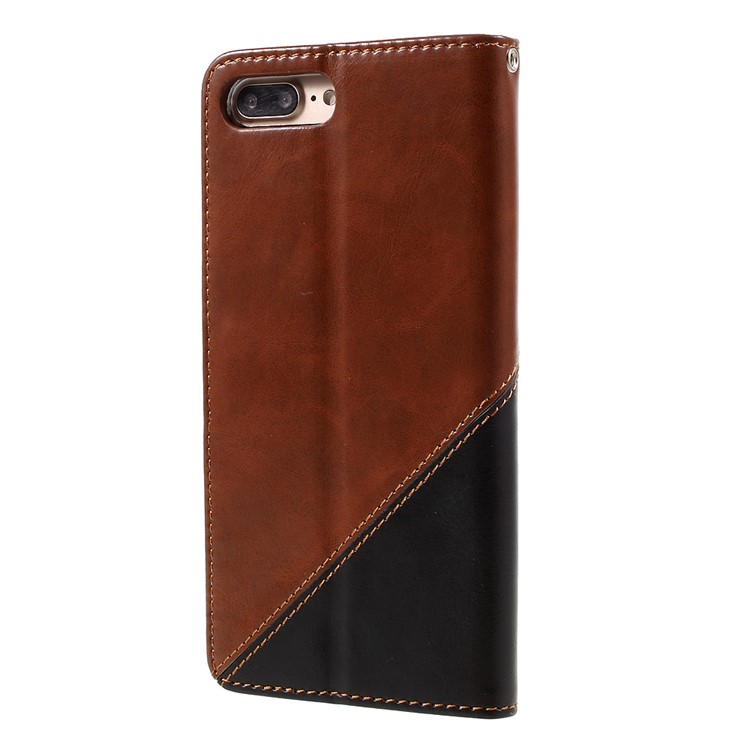 MOLAN CANO Splicing Contrast Color Leather Wallet Stand Phone Case for iPhone 7 Plus - Black / Brown-2