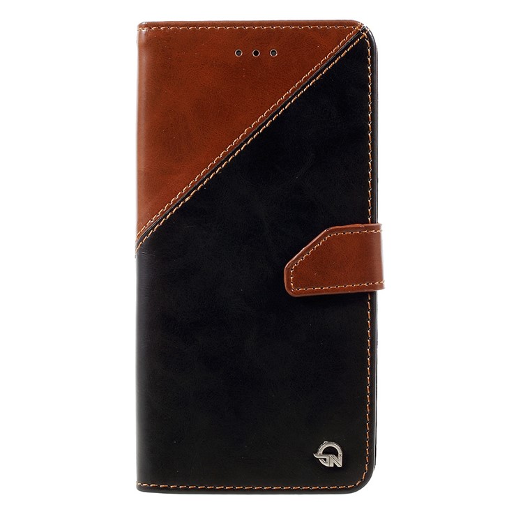 MOLAN CANO Splicing Contrast Color Leather Wallet Stand Phone Case for iPhone 7 Plus - Black / Brown-3