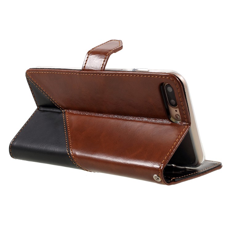 MOLAN CANO Splicing Contrast Color Leather Wallet Stand Phone Case for iPhone 7 Plus - Black / Brown-5