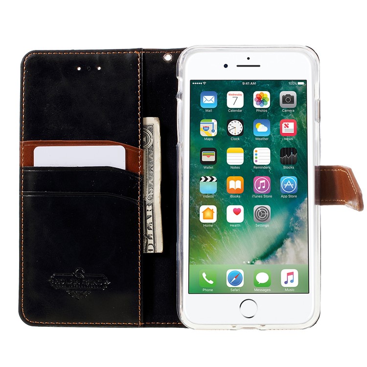 MOLAN CANO Splicing Contrast Color Leather Wallet Stand Phone Case for iPhone 7 Plus - Black / Brown-6