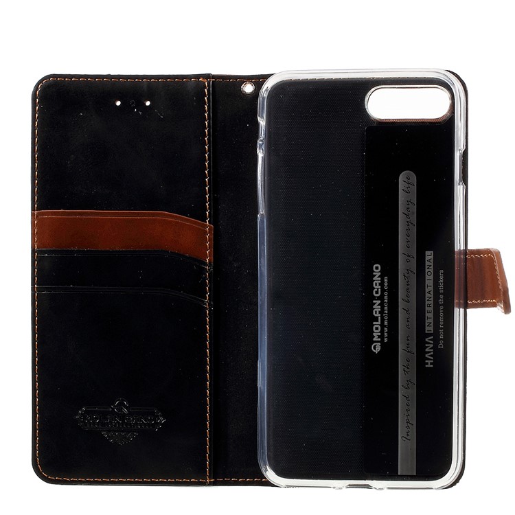 MOLAN CANO Splicing Contrast Color Leather Wallet Stand Phone Case for iPhone 7 Plus - Black / Brown-7