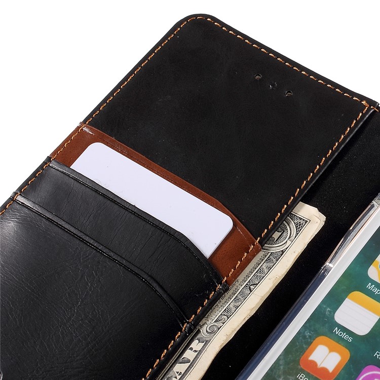 MOLAN CANO Splicing Contrast Color Leather Wallet Stand Phone Case for iPhone 7 Plus - Black / Brown-8