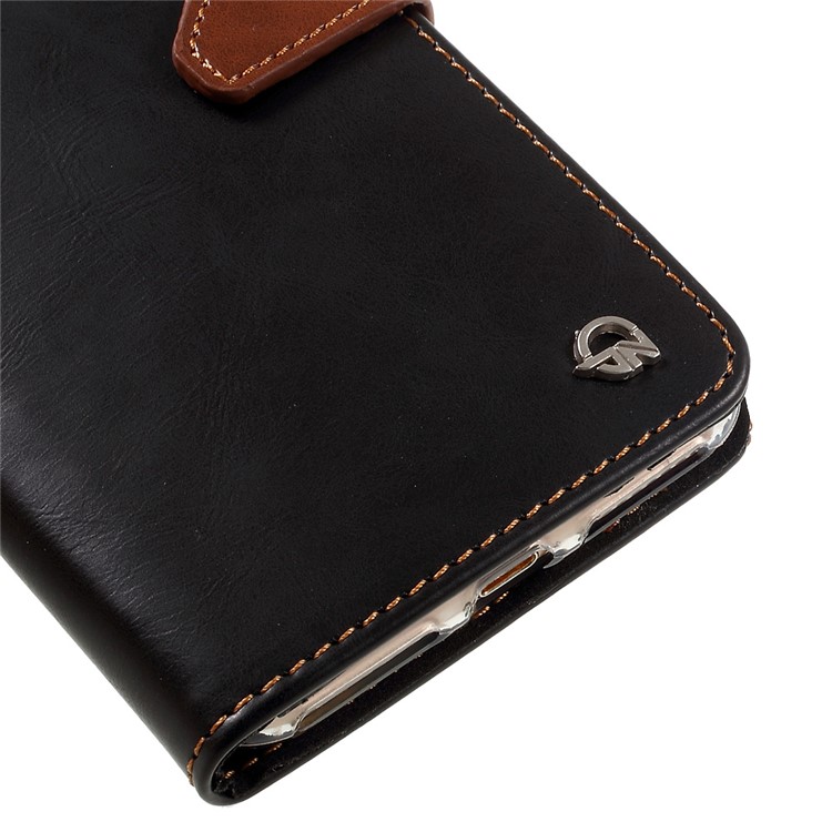 MOLAN CANO Splicing Contrast Color Leather Wallet Stand Phone Case for iPhone 7 Plus - Black / Brown-9