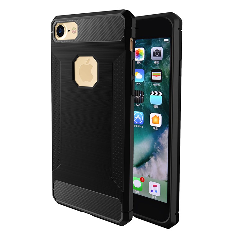 For iphone 7 Carbon Fibre Texture Anti-skid Brushed Thin TPU Cell Phone Case - Black-1