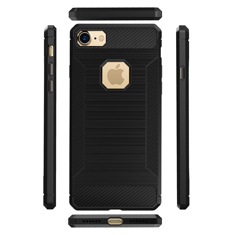 For iphone 7 Carbon Fibre Texture Anti-skid Brushed Thin TPU Cell Phone Case - Black-4
