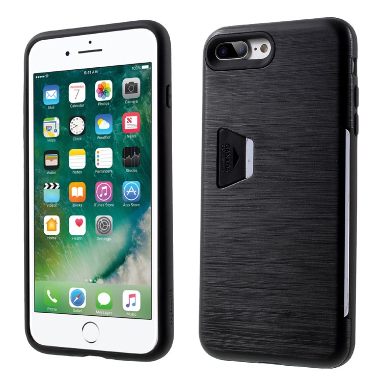 Brushed Plastic TPU Back Phone Case with Card Slot for iPhone 7 Plus 5.5 Inch - Black-1