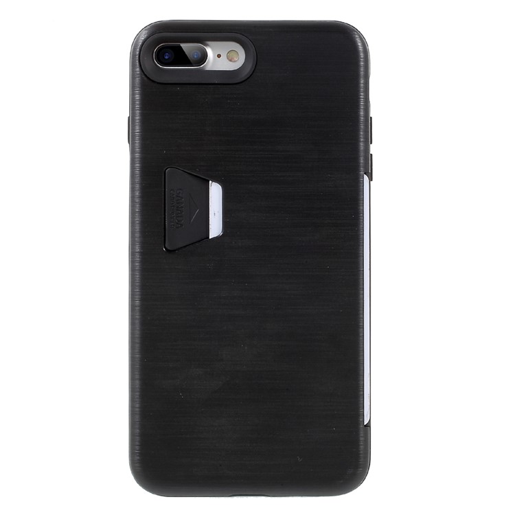 Brushed Plastic TPU Back Phone Case with Card Slot for iPhone 7 Plus 5.5 Inch - Black-2