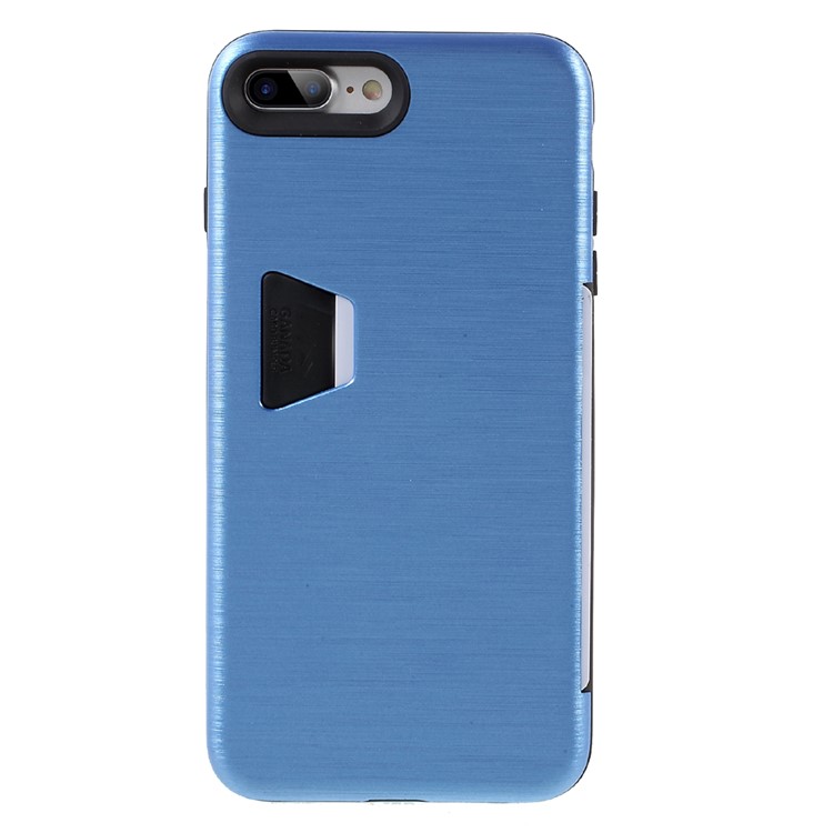 Brushed Plastic TPU Hybrid Case with Card Slot for iPhone 7 Plus 5.5 Inch - Blue-1