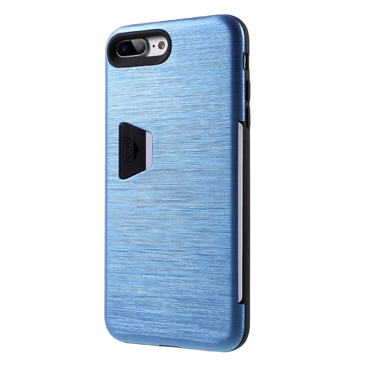 Brushed Plastic TPU Hybrid Case with Card Slot for iPhone 7 Plus 5.5 Inch - Blue-2