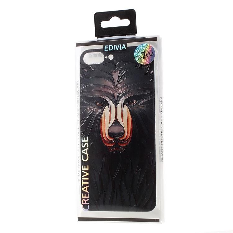 EDIVIA Embossment Black Lion Pattern TPU Back Case Cover for iPhone 7 Plus 5.5 inch-6
