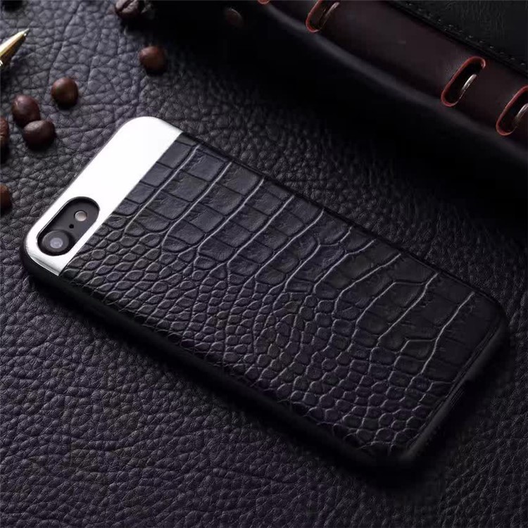 EDIVIA Crocodile Texture Leather Metal Coated PC TPU Back Case for iPhone 7 4.7 inch - Black-1
