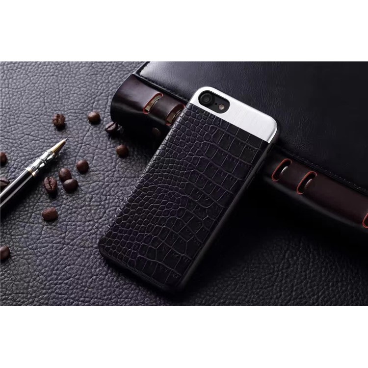 EDIVIA Crocodile Texture Leather Metal Coated PC TPU Back Case for iPhone 7 4.7 inch - Black-2