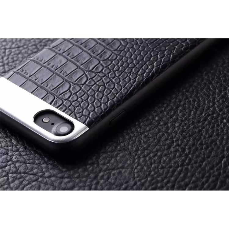 EDIVIA Crocodile Texture Leather Metal Coated PC TPU Back Case for iPhone 7 4.7 inch - Black-4