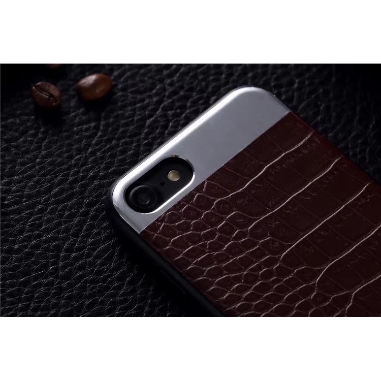 EDIVIA Crocodile Texture Leather Metal Coated PC TPU Back Case for iPhone 7 4.7 inch - Black-7