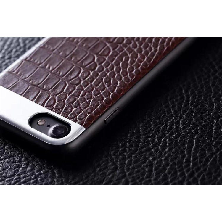 EDIVIA Crocodile Texture Metal Plate Splicing PC + TPU Combo Case for iPhone 7 4.7 inch - Coffee-3