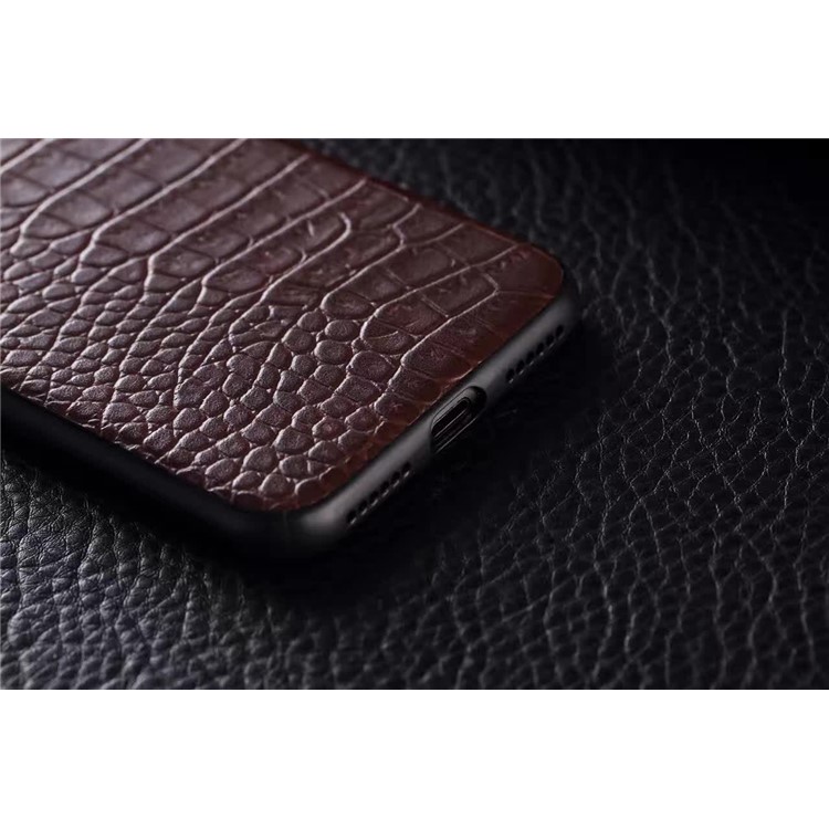 EDIVIA Crocodile Texture Metal Plate Splicing PC + TPU Combo Case for iPhone 7 4.7 inch - Coffee-4