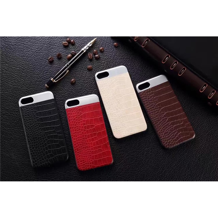 EDIVIA Crocodile Texture Metal Plate Splicing PC + TPU Combo Case for iPhone 7 4.7 inch - Coffee-5