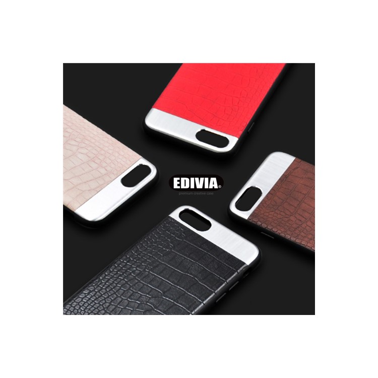 EDIVIA Crocodile Texture Metal Plate Splicing PC + TPU Combo Case for iPhone 7 4.7 inch - Coffee-6