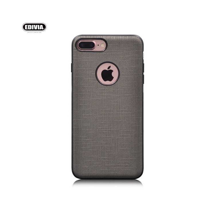 EDIVIA Cloth Texture PU Leather Coated PC + TPU Combo Case with Built-in Metal Sheet for iPhone 7 Plus - Grey-1