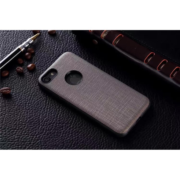 EDIVIA Cloth Texture PU Leather Coated PC + TPU Combo Case with Built-in Metal Sheet for iPhone 7 Plus - Grey-2