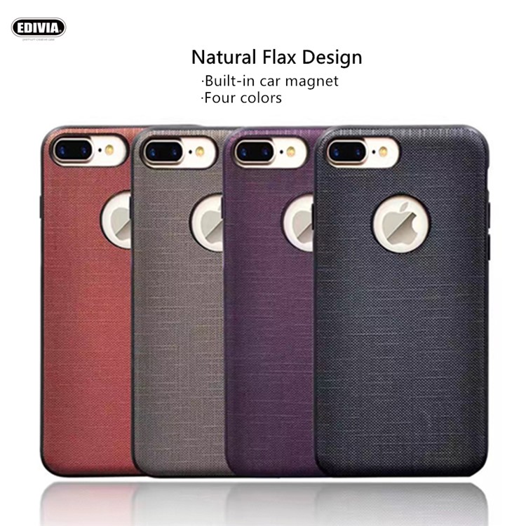 EDIVIA Cloth Texture PU Leather Coated PC + TPU Combo Case with Built-in Metal Sheet for iPhone 7 Plus - Grey-9