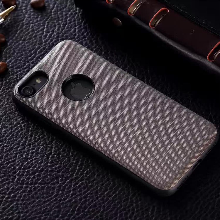 EDIVIA Cloth Texture PU Leather Coated PC + TPU Back Case with Built-in Metal Sheet for iPhone 7 - Grey-1