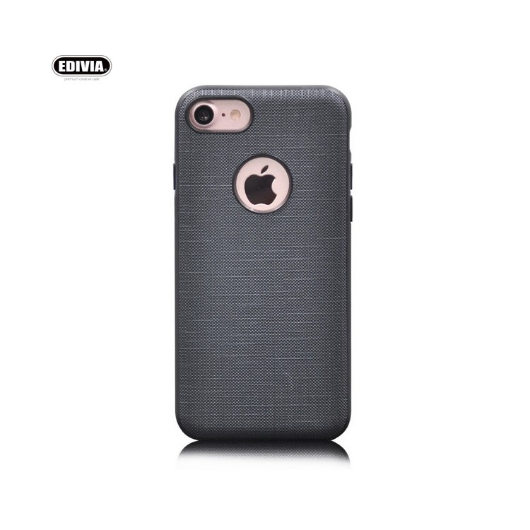 EDIVIA Cloth Texture PU Leather Coated PC + TPU Back Case with Built-in Metal Sheet for iPhone 7 - Grey-2