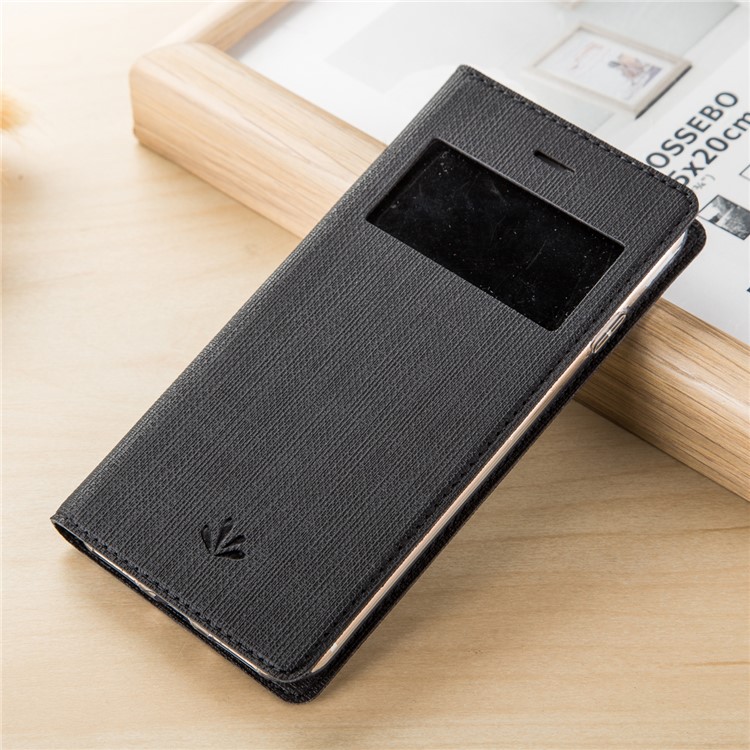 VILI DMX View Window Cross Texture Leather Stand Case with Card Slot for iphone 7 4.7 - Black-1